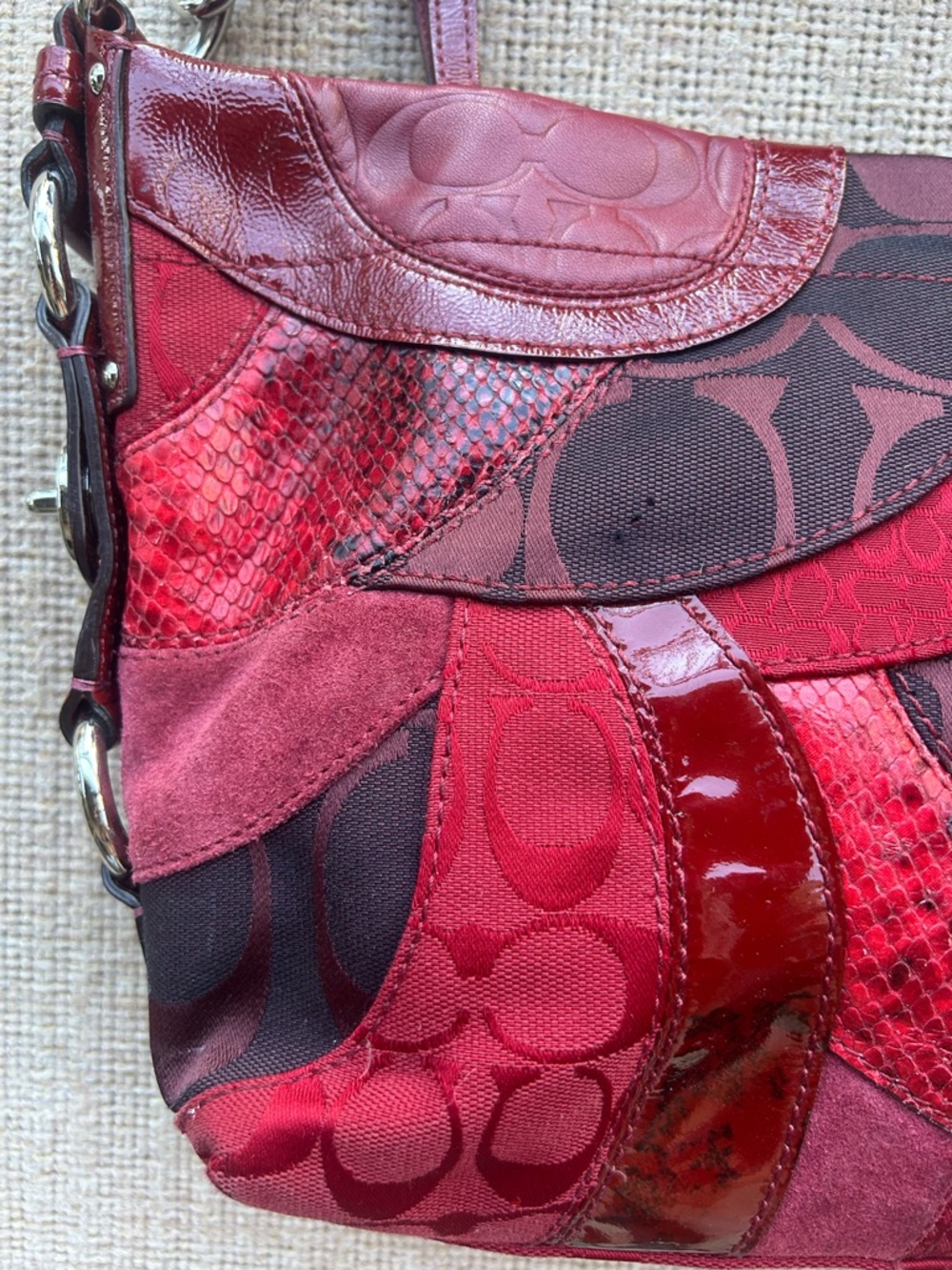 Vintage Zoe Coach Patchwork Red and Brown Shoulder Bag - Picture 6 of 10